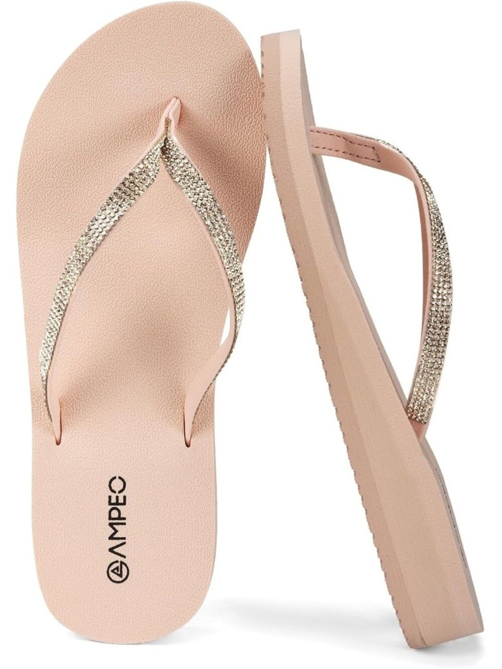 Women's Nude Sparkly Rhinestone Thin Straps Design for Beach Flip Flop Sandal